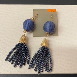 Chambray Elegant Blue and Gold Tassel Earrings